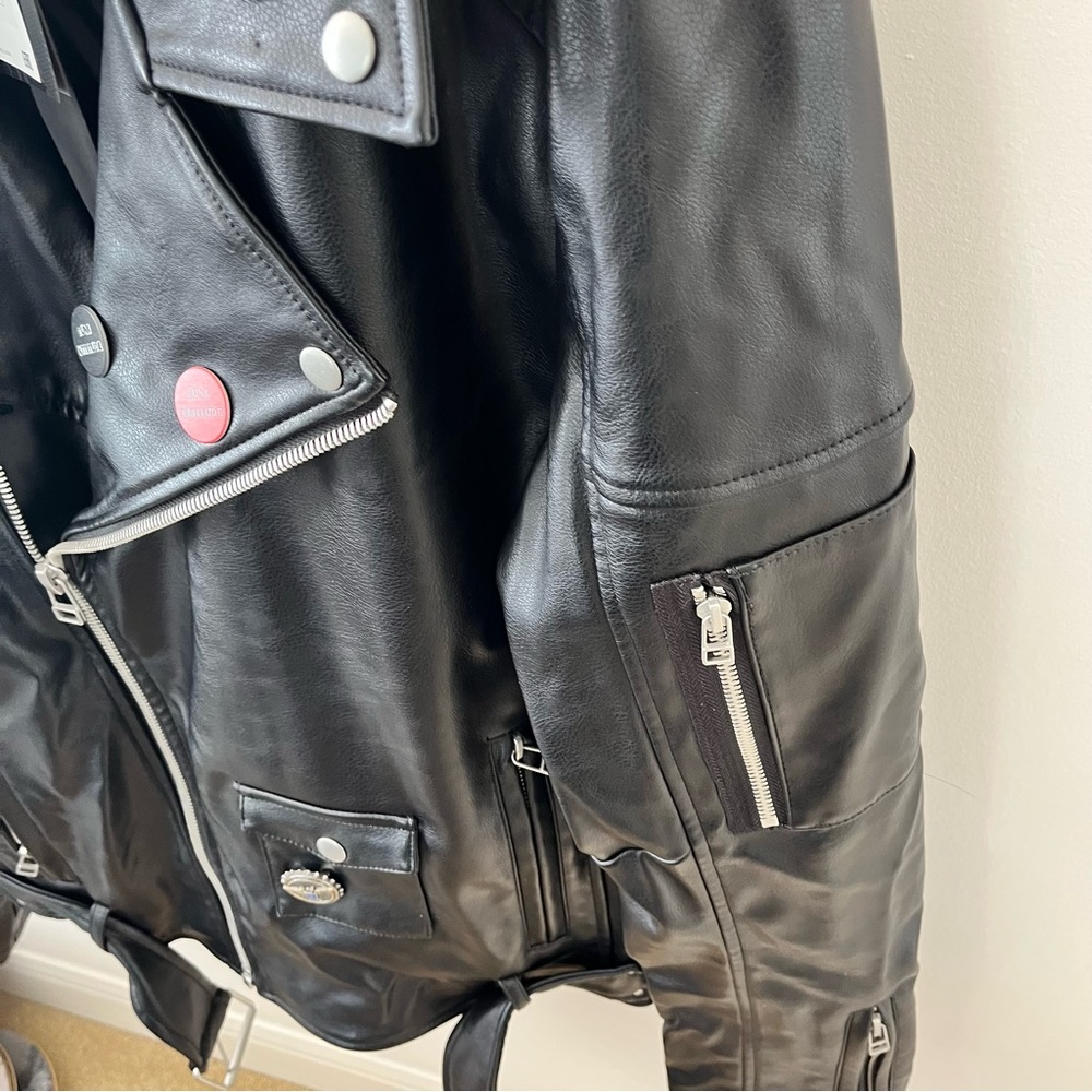 ZARA MAN FAUX LEATHER BIKER JACKET Size XL BLACK New with tags - Picture 4 of 9